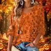 Women's V-Neck Floral Print Three-Quarter Sleeve Casual Top