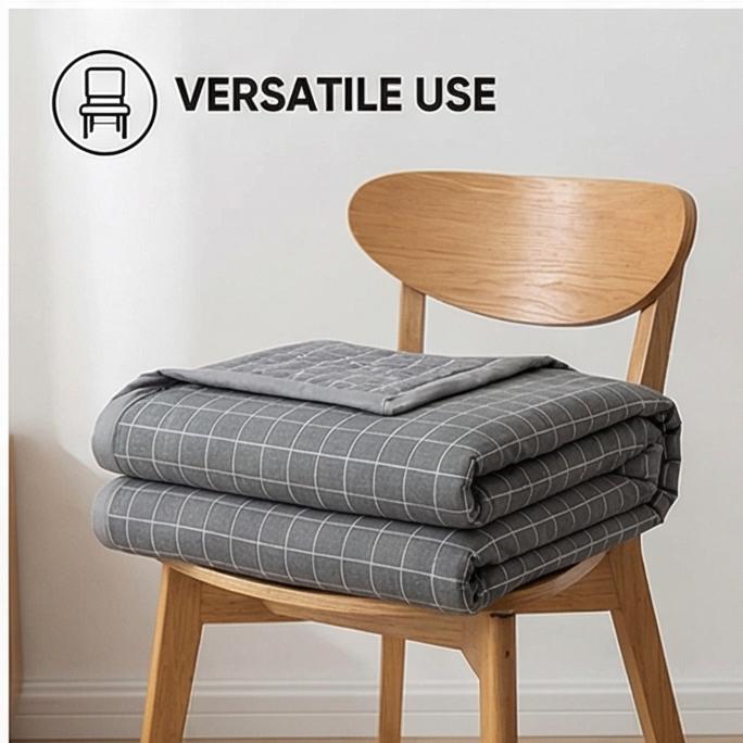 Plaid Print Washable Cotton Summer Cooling Quilt Lightweight Breathable Machine Washable for Student Dorms Single Double Beds Air Conditioner Rooms