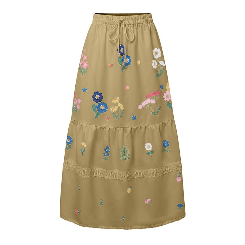 ZANZEA Women Casual Elastic Waist Loose Floral Long Skirts