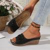 Women's Floral Platform Wedge Sandals, Chunky Heel Summer Slides