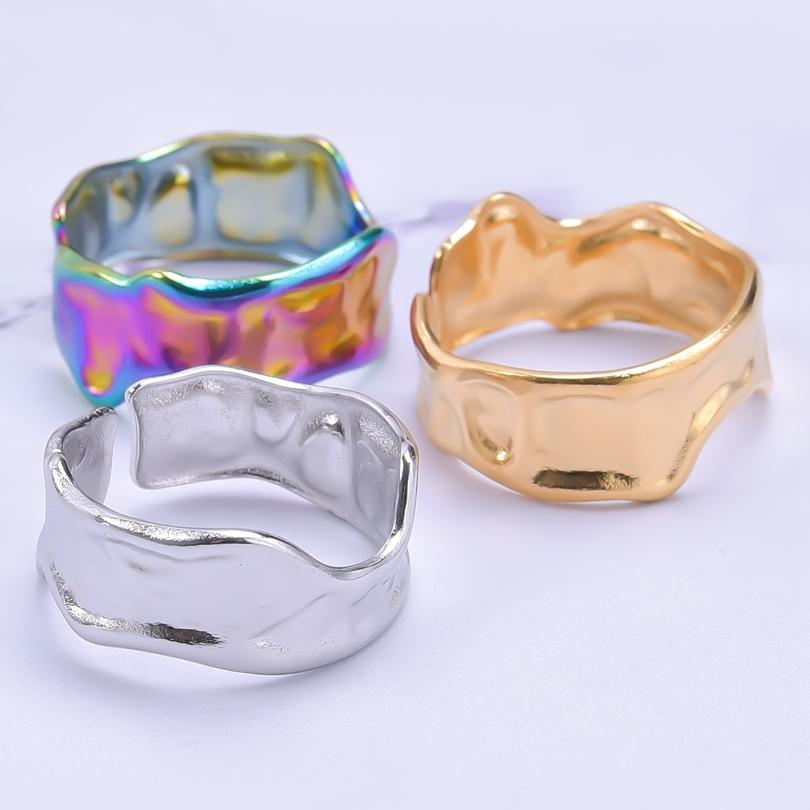 Irregular Stainless Steel Rings For Women Men Accessories 2026 Trend Vintage Jewelry Silver/Gold/Rainbow Color Ring Bague Mujer