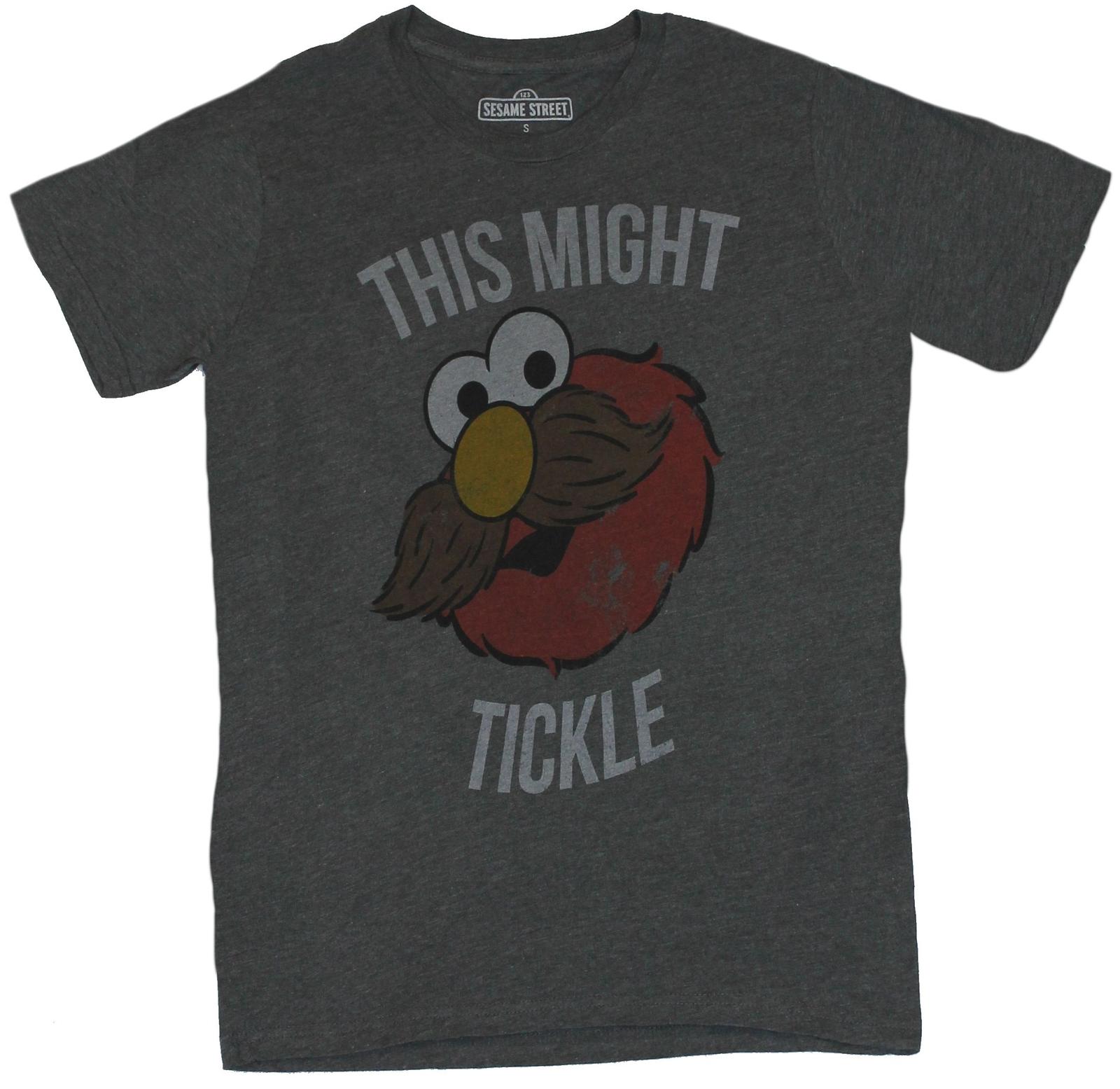 Sesame Street Adult New T-Shirt -  This Might Tickle  Elmo with Mustache Pic S