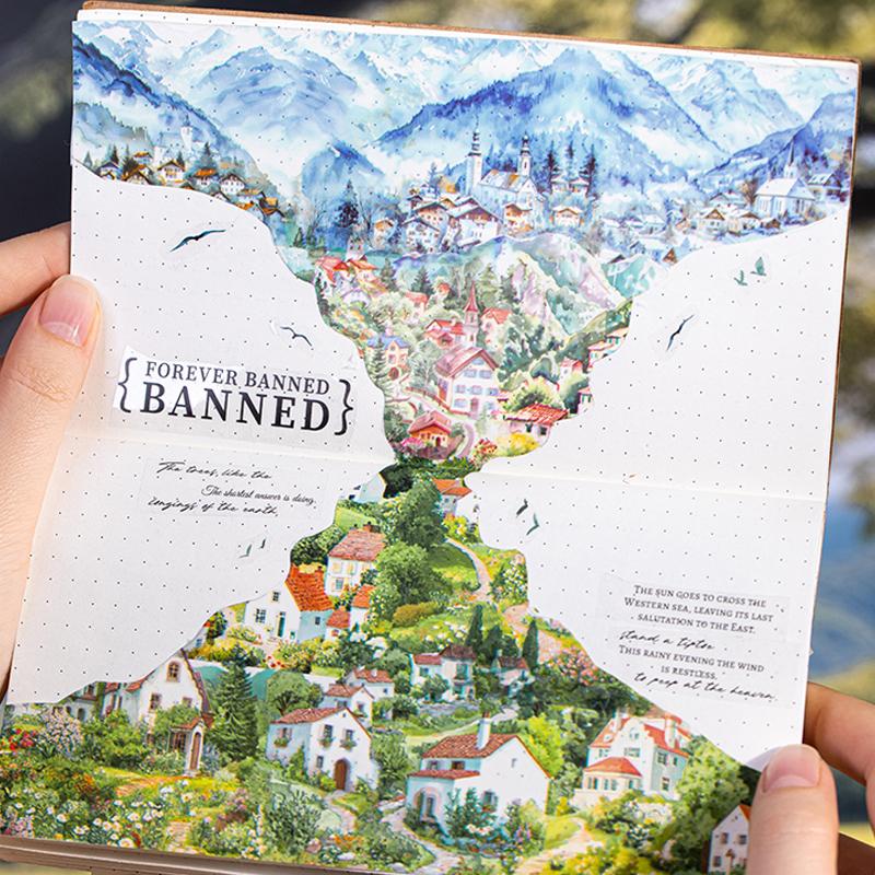 1 Roll/bag Landscape Tape PET Small Village Series House Landscape Hand Account Base Material DIY Decoration Card Gift Sticker