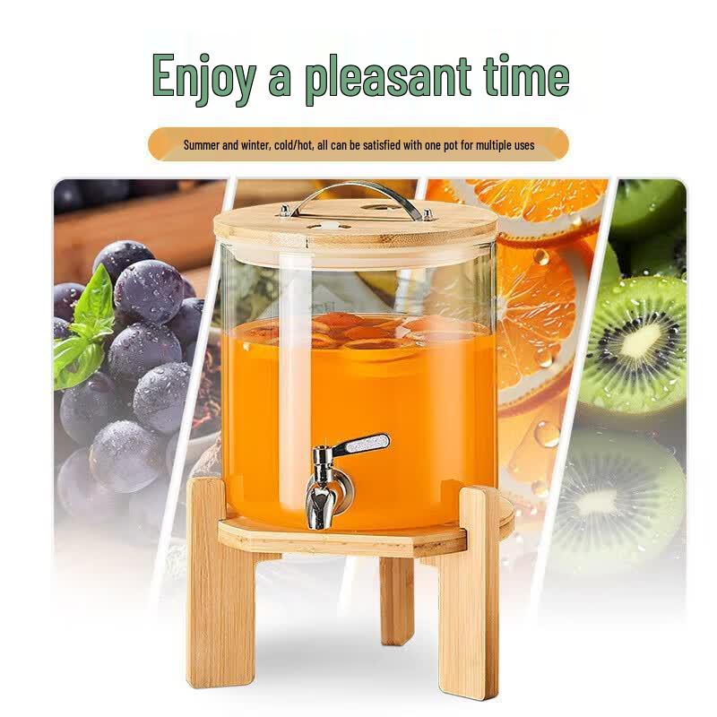 Xiyao Glass Beverage Dispenser with Faucet and Wooden Stand