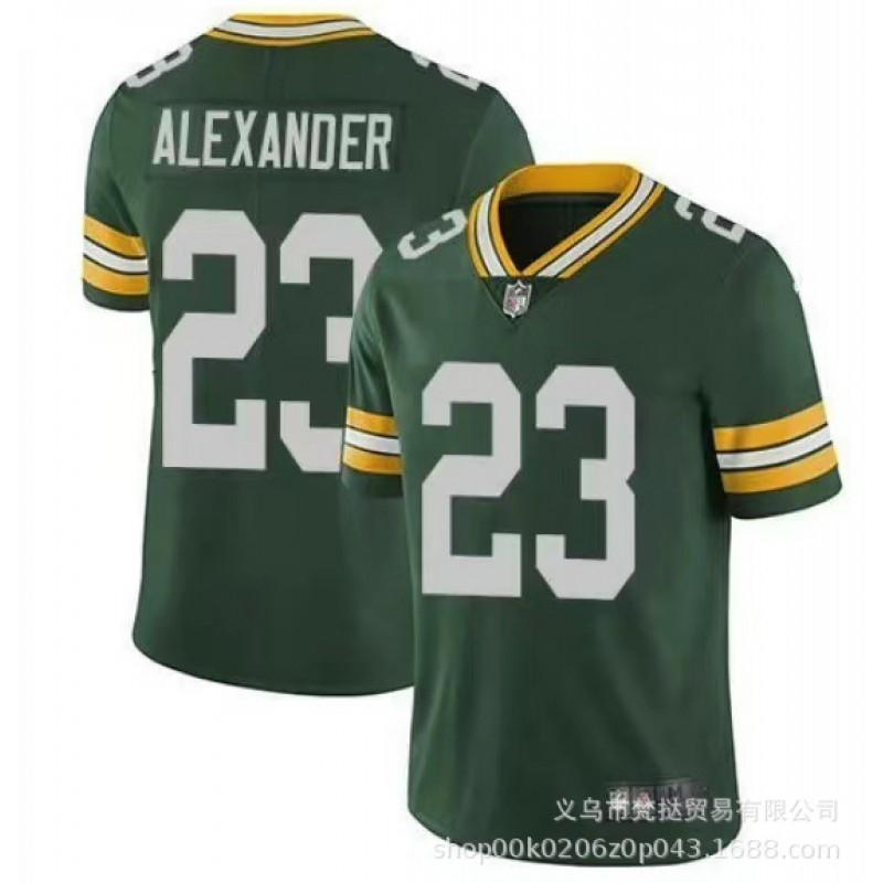 Green White NFL Bay Packers Football Jersey Men Short Sleeve V-Neck Cotton Blend Athletic Wear