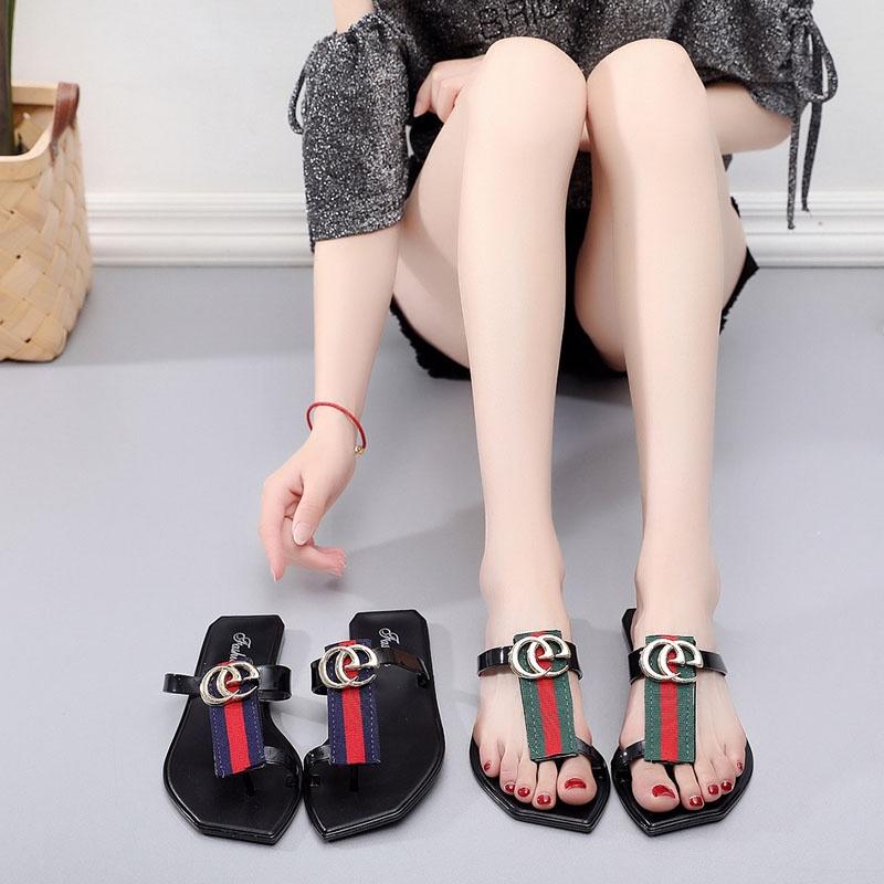 Hochwertige Sommer Damen Flip-Flops Mit Gurtband-Streifen-Design Für Strandbekleidung