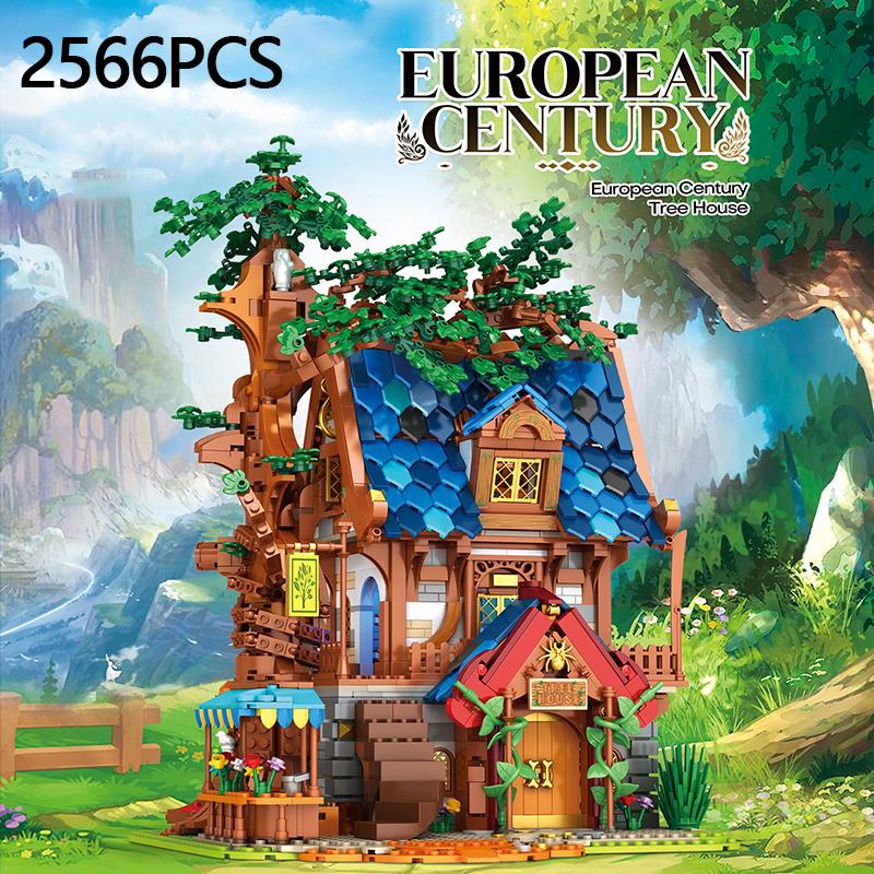 Non-Toxic 2566Pcs Tree House Building Blocks Medieval European City Street View Series Moc Model Bricks Toys For Children'S Birthday Gifts