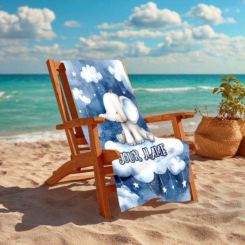 1PC Custom Name Elephant Dreams Sky Beach Towel Highly Absorbent And Sand-Resistant Towel for Swimming, Pool, Yoga, And Travel Lightweight