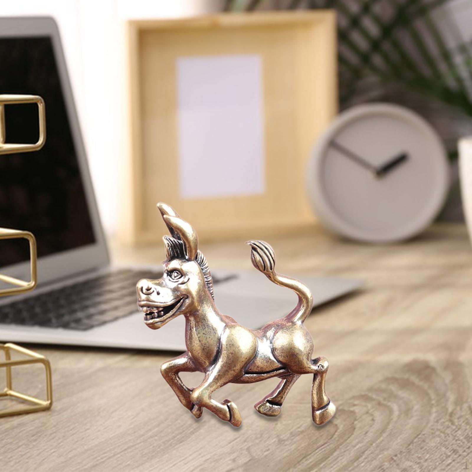 Mini Donkey Statue Tabletop Antique Portable Ornament Sculpture Brass