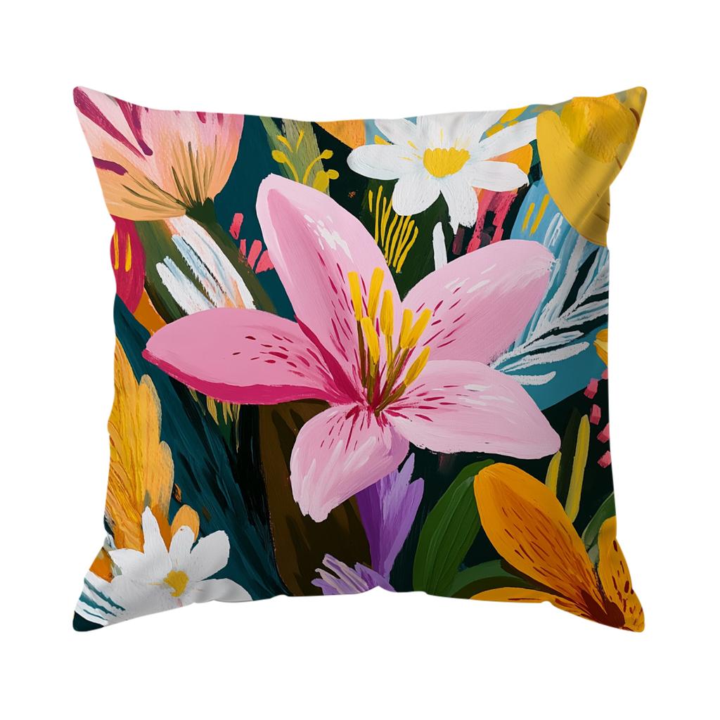 Vibrant Flowers And Cacti Cushions Pillowcase Polyester Cushion Cover Throw Pillow Pillowcover Home Car Sofa Decor