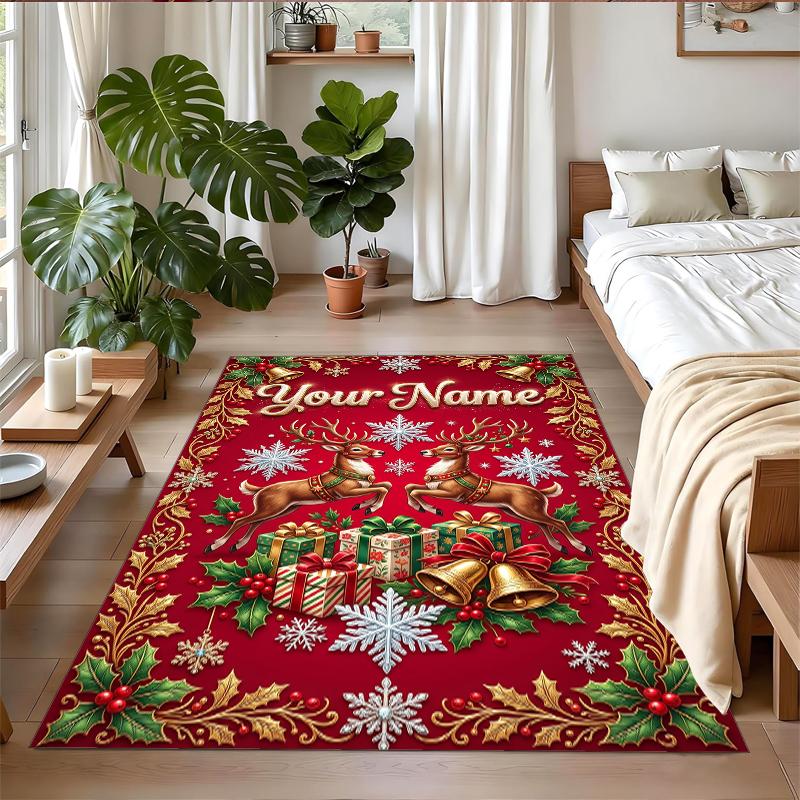 Christmas Custom Name Printed Square Area Rug Soft Non Slip Floor Carpet For Bedroom Holiday Gift