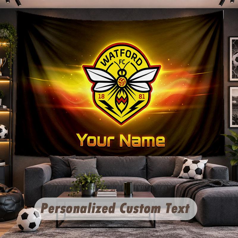 Wall Hanging Tapestry Custom NameWatford FC Pattern Personalized Printed Fabric Wall Decor