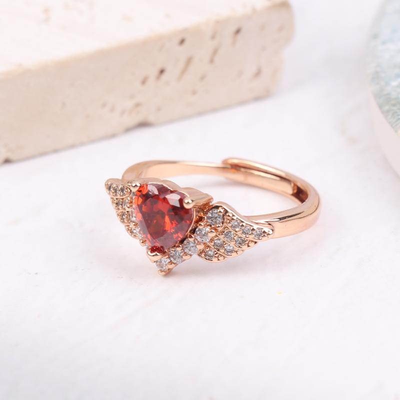 Leichter Luxus Romantisches Herz Granatapfelrot Zirkon Champagnergold Ring Modischer Und Vielseitiger Schmuck Geschenk