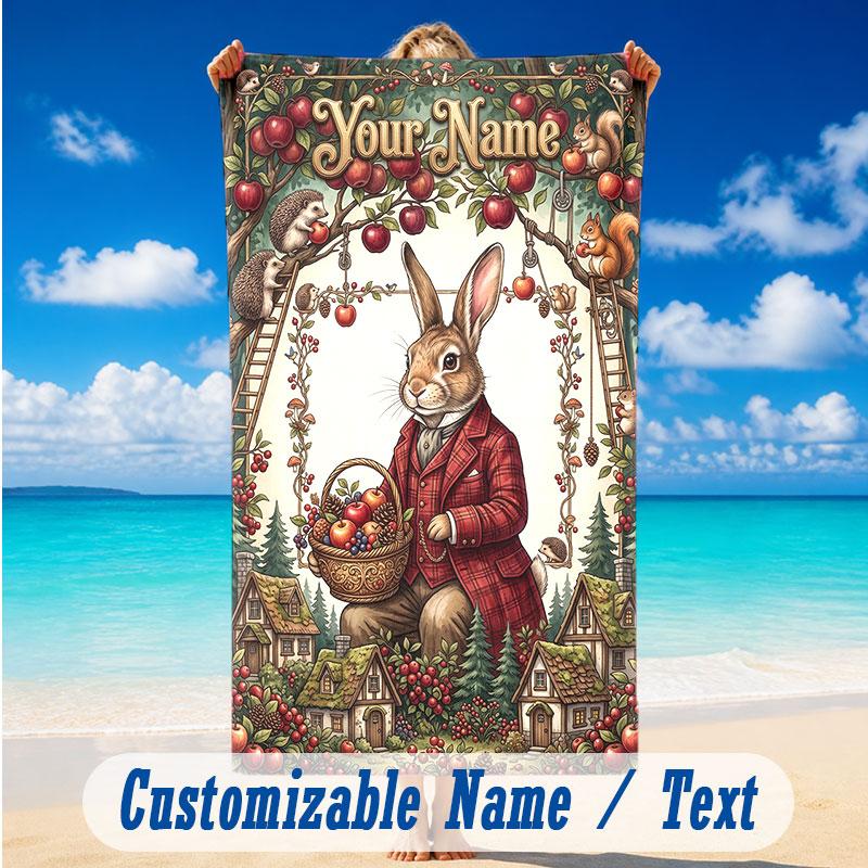 Easter Bunny Theme Beach Towel Personalized Custom Name & Text Soft Quick Dry Beach Towel for Swimming Travel