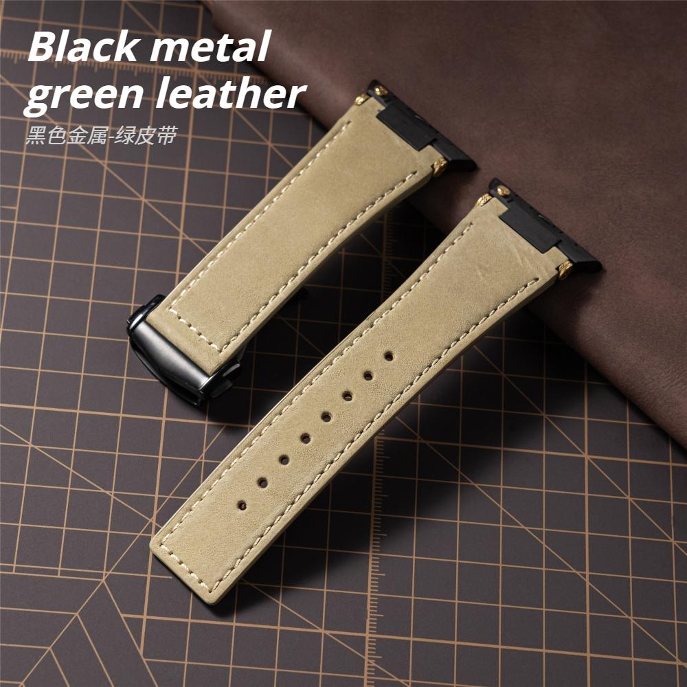 Leather Strap for Apple Watch Ultra 4 3 2 49mm Series 11 10 46mm Business Men Band for iWatch 9 8 7 45mm 6 5 4 Se 3 44mm Bracelet