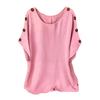 Damen Oberteile Rundhals Fledermausärmel Kurze Ärmel Knöpfe Dekoration T-Shirt Lockerer Schnitt Einfarbige Sommer Freizeitbluse