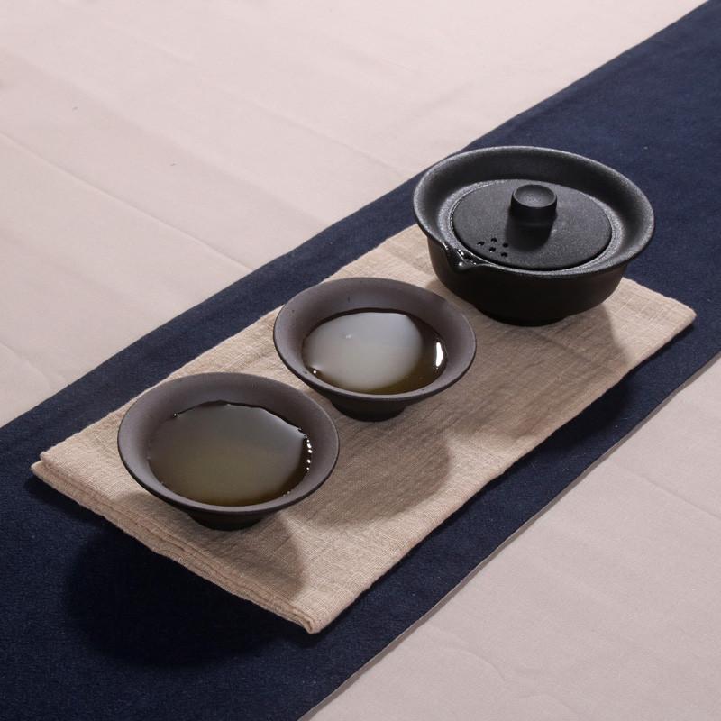 Japanese Ceramic Travel Tea Set | Portable Kung Fu Teaware | 1 Teapot & 2 Cups | Office & Gaiwan Style