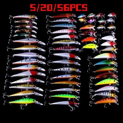 Mixed Models Fishing Lures Set Lifelike Minnow Lure Crank Baits Tackle Treble Hooks Kit 5/20/56PCS