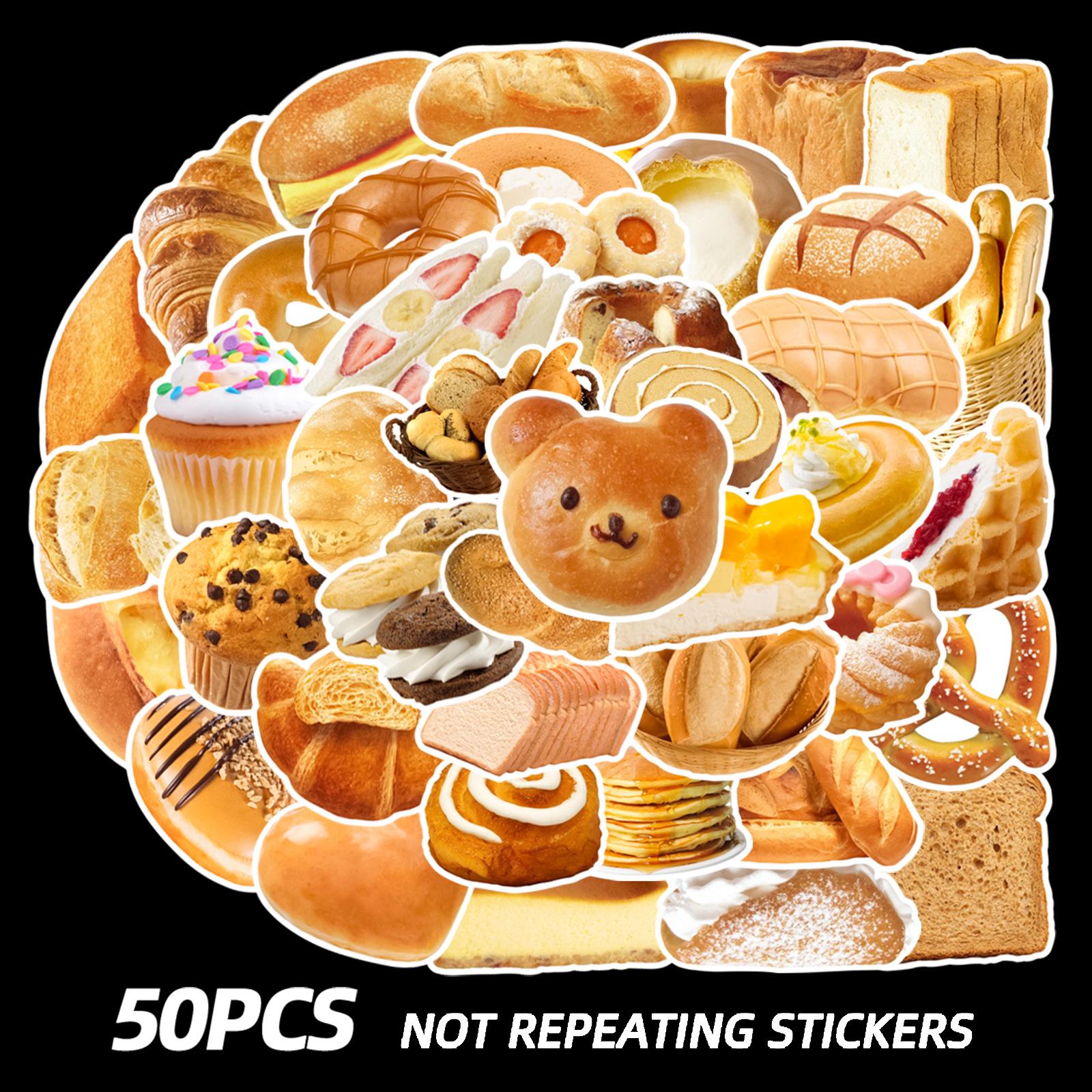 50 Realistic Graffiti Food Stickers: Bread-Themed Waterproof Designs for Phone Cases & Journals 50 Non-repeating Pieces