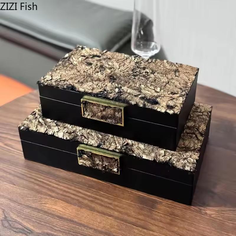 Złocony Wzór Pudełka na Biżuterię Aksamitna Skóra Słoik na Kosmetyki Stół Komodowy Biurko Dekoracja Domu Wykwintny Słoik do Przechowywania Biżuterii