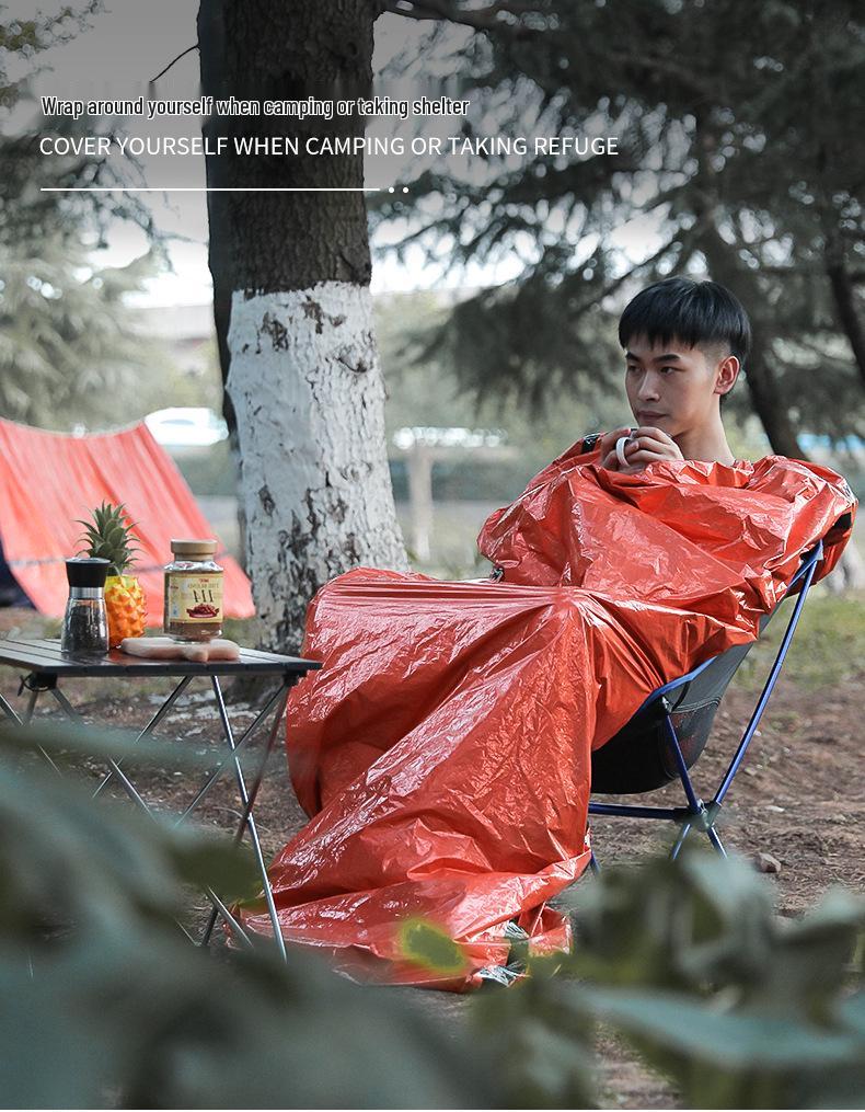 Orange Emergency Aluminum Sleeping Bag with Storage – Cold Protection & Disaster Relief