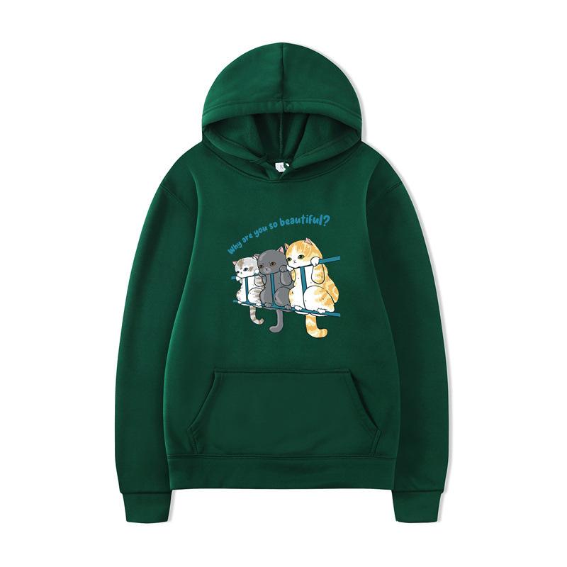 Kočka Pánská Móda Mikiny Pánské Dámské Mikiny s Kapucí Módní Hip Hop Pulovry Podzim Chlapci Dívky Černá Streetwear Mikina