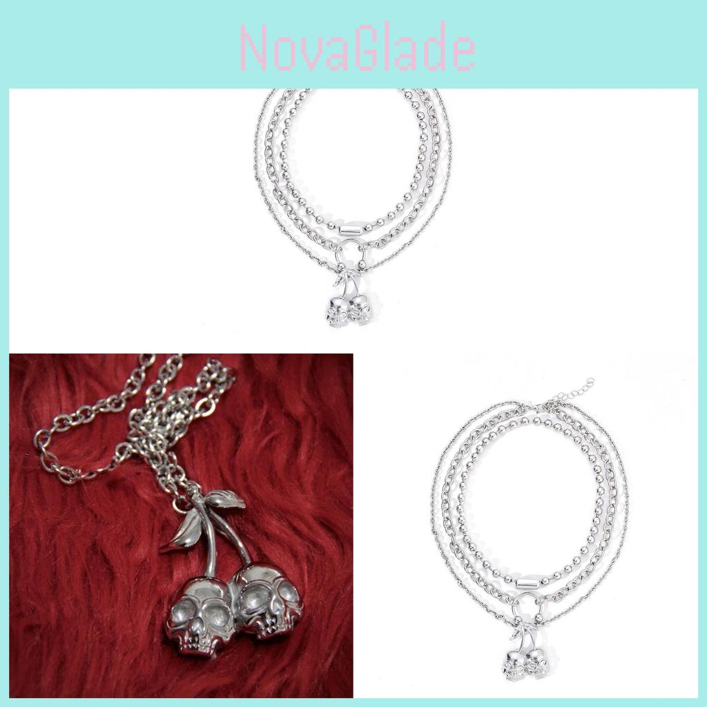 Punk-Stil Mehrschichtige Totenkopf-Kirsch-Halskette Für Frauen Mit Zinklegierungskette