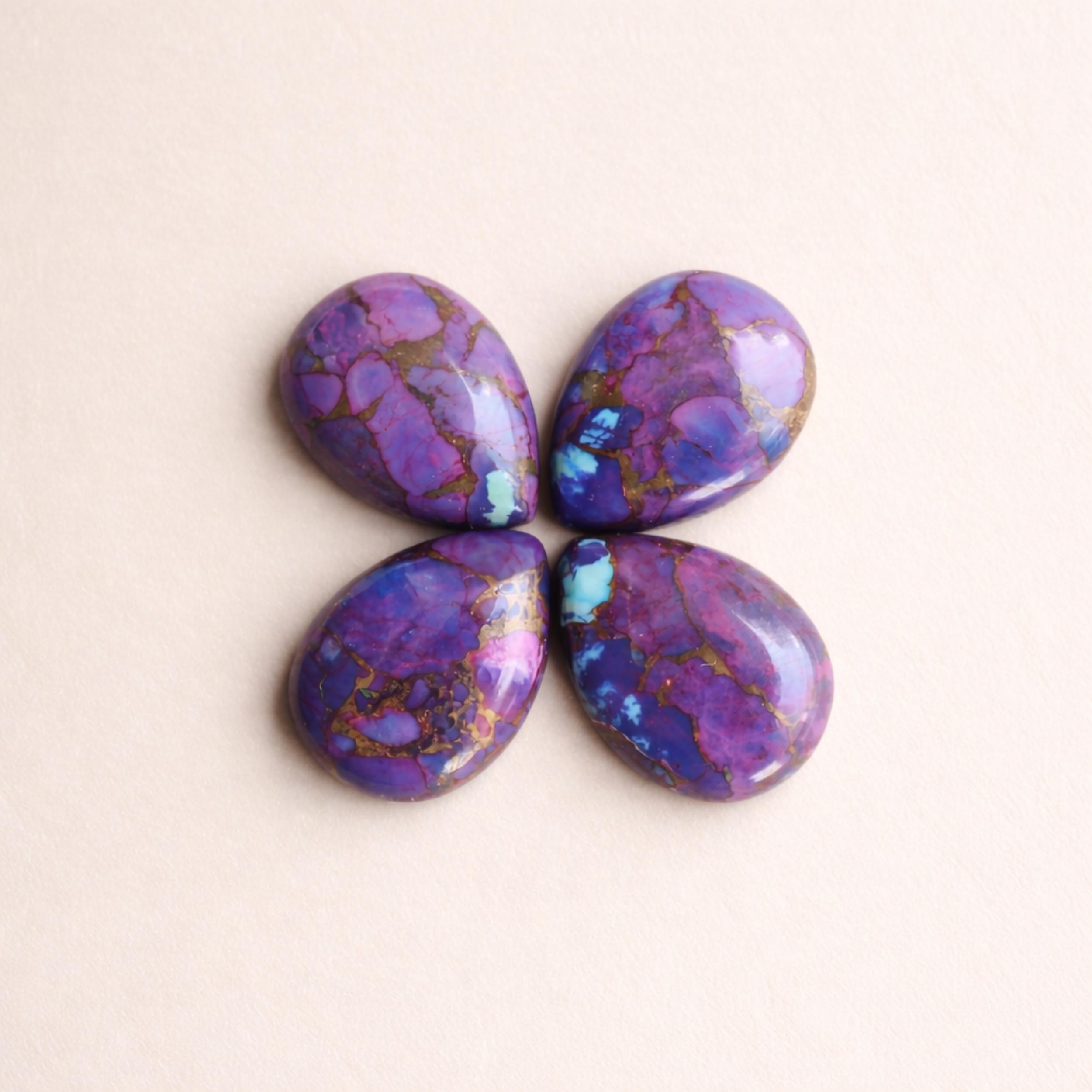 Purple Copper Turquoise Pear Shape Gemstones, Vibrant Violet Blue Matrix Cabochons 7x10mm