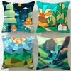 Art Colorful Geometric Landscape Cushion Cover Soft  EasyWash Pillow Case  Versatile for Couch Bed Travel and Office