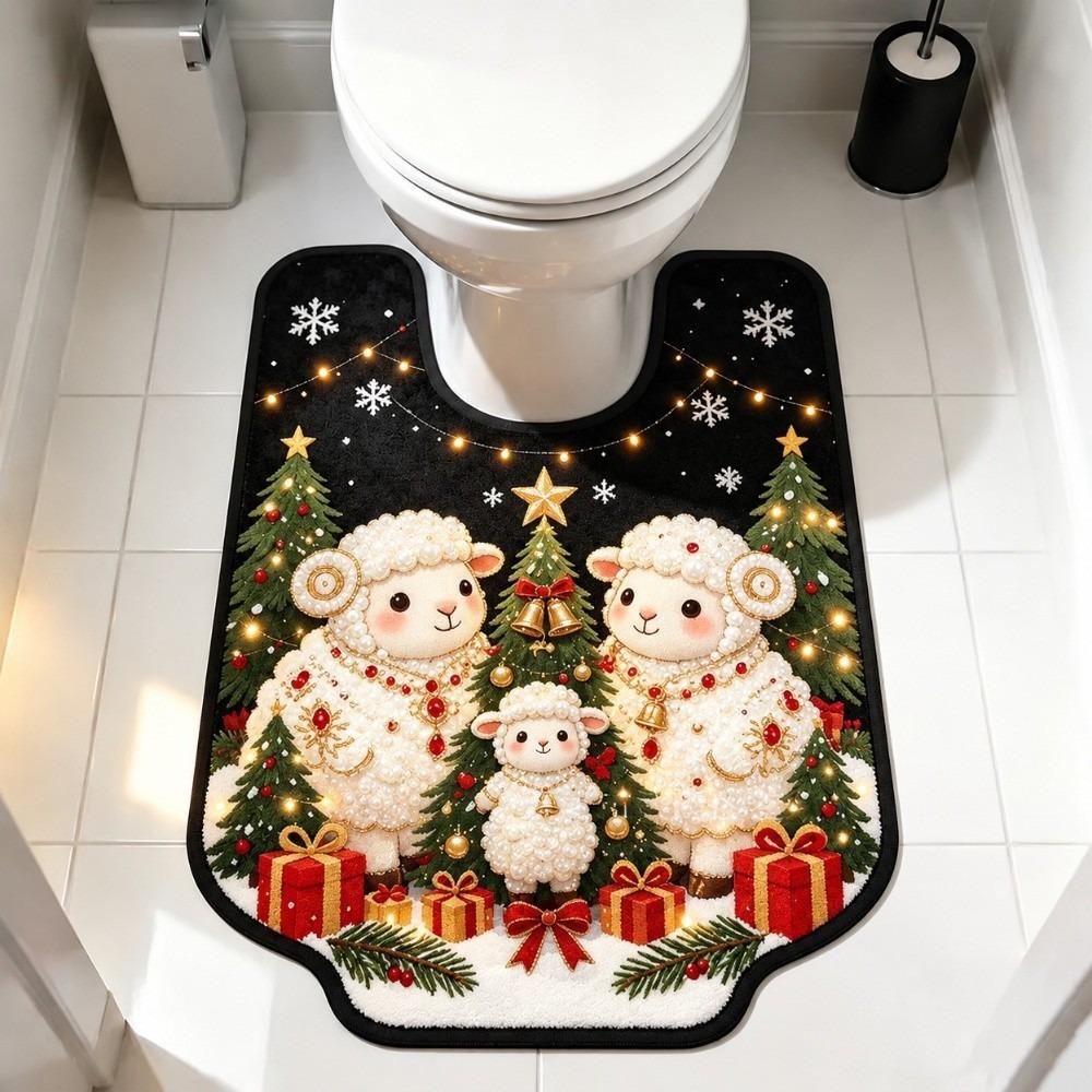 Absorbent Bathroom U-shaped Mat Christmas Theme Bath Mat Fun Toilet Floor Rug Household