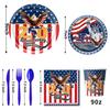 USA 250th Anniversary Party Supplies Set: Festival Decorations, Paper Plates, and Tablecloth.