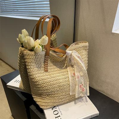 Quadratische Eimer Stroh Strandtasche Handgefertigt Gewebte Umhängetasche Raffia Rattan Einkaufs Reise Tragetaschen Bohemian Sommer Lässige Handtasche