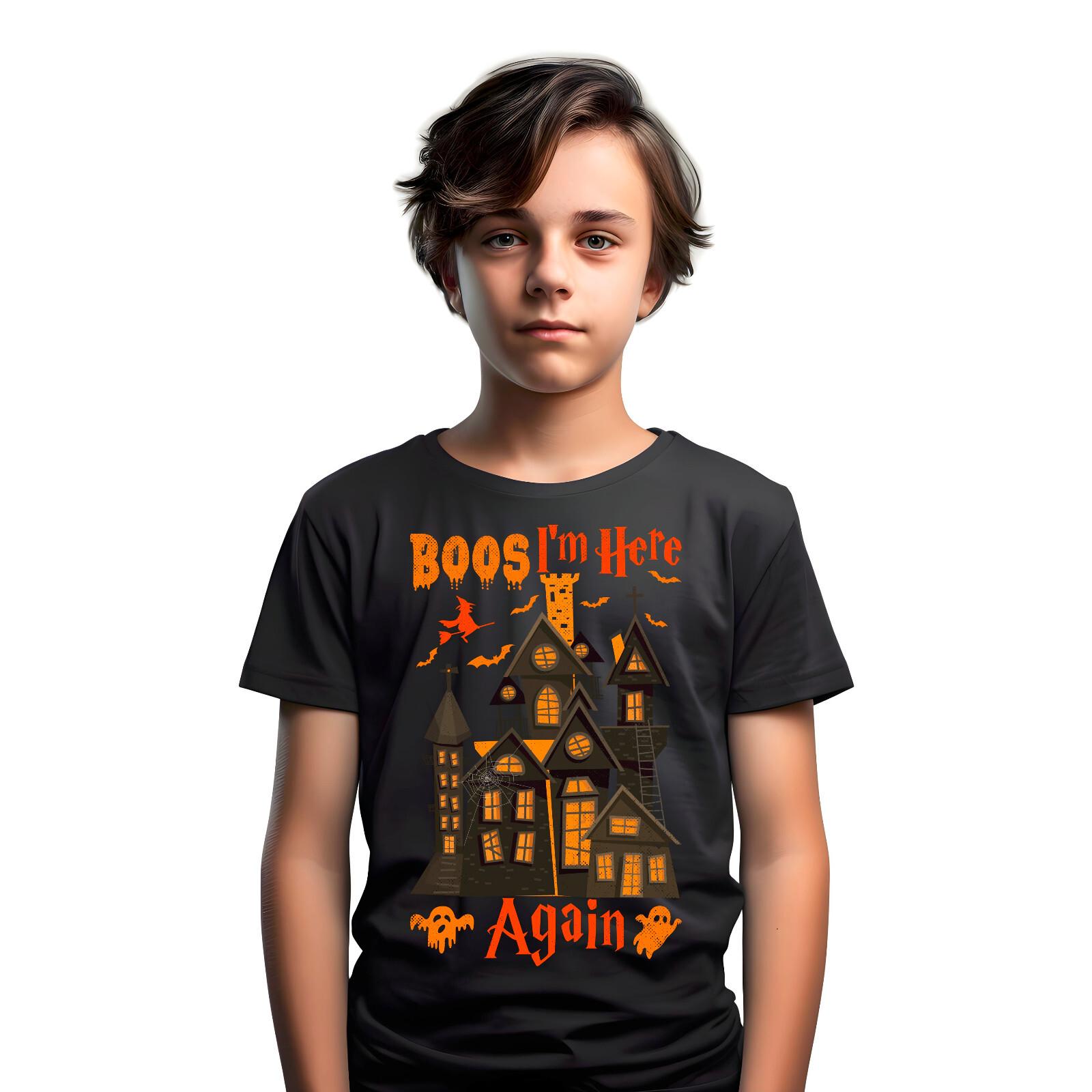 Boos Im Here Again T-Shirt Horror Happy Halloween Ghost Pumpkin Nihgtmare Tee S