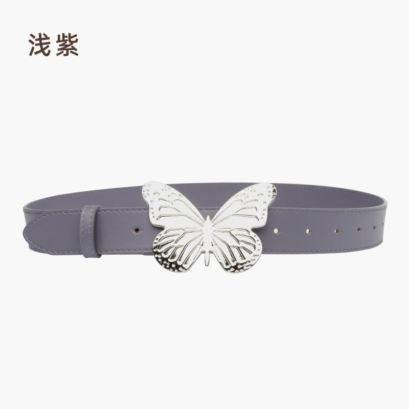 Four Seasons Wear Neuer breiter Ledergürtel für Damen im trendigen Ins-Stil mit großem Schmetterlingsdekor, gepaart mit Jeansanzug für Damen