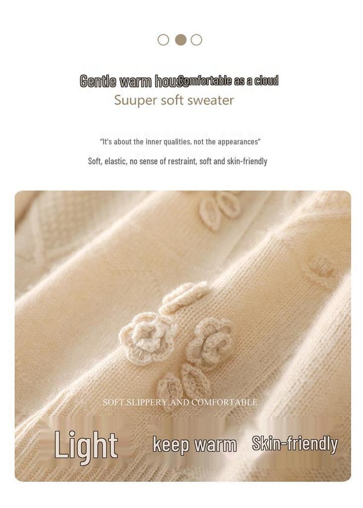 Women's Autumn Winter Wool Crochet Sweater - Casual Embroidered Round Neck Loose Knitwear