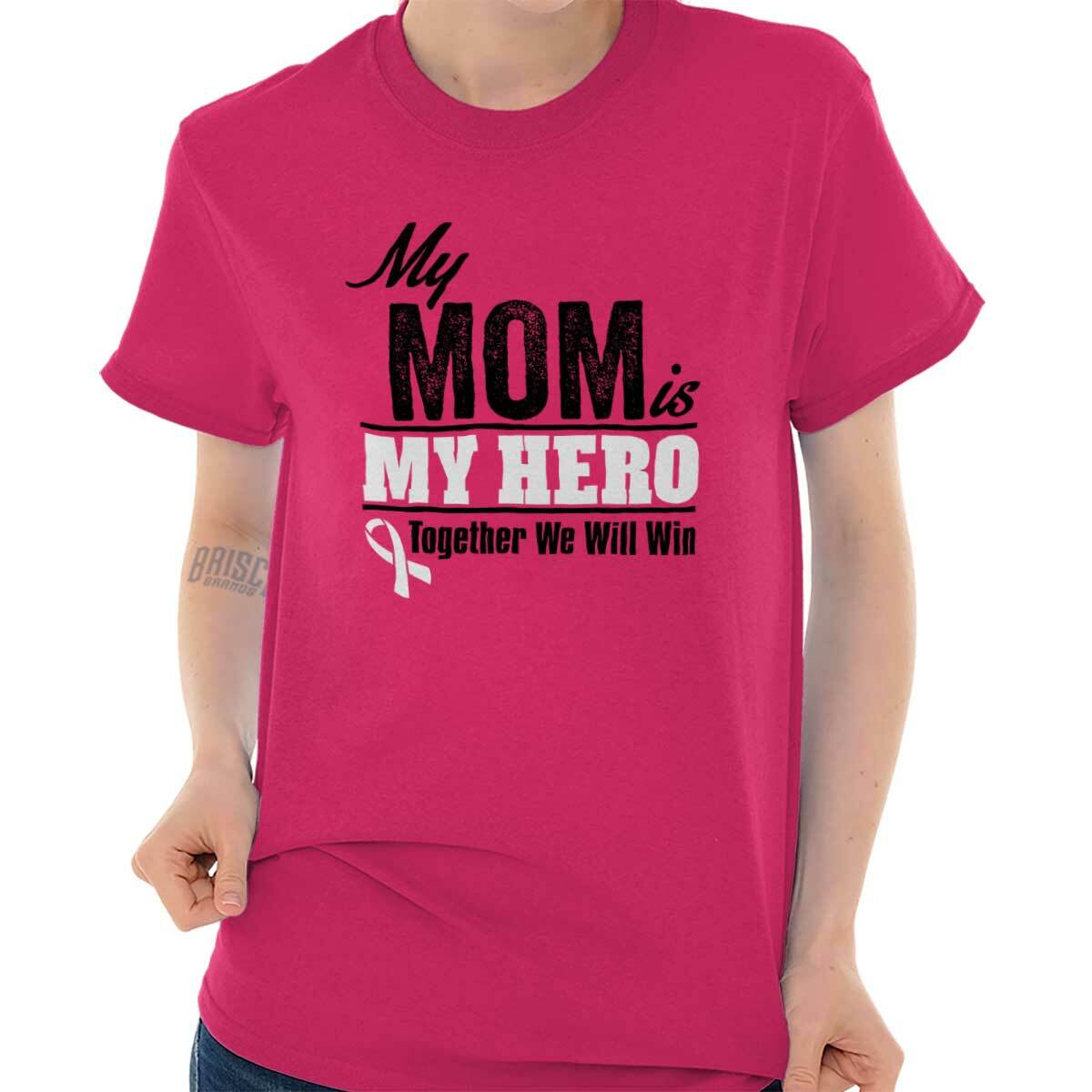 My Mom My Hero We Will Win Breast Cancer Womens or Mens Crewneck T Shirt Tee XL