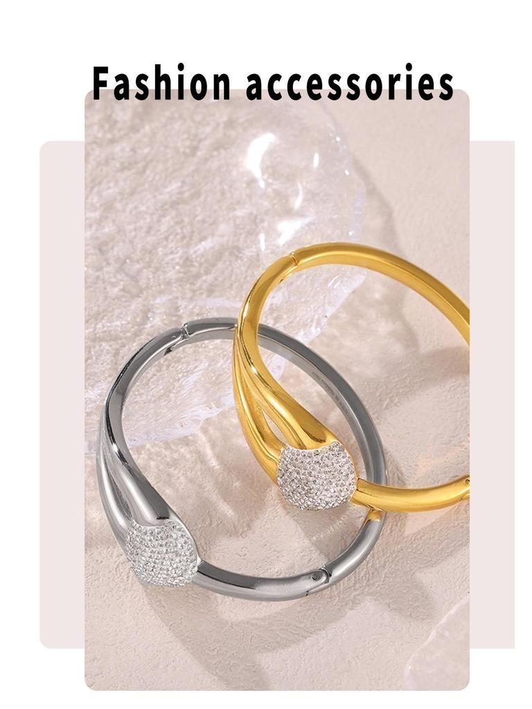 Chic Titanium Steel Bracelet with Inlaid Diamonds - Elegant, Simple Design for Women