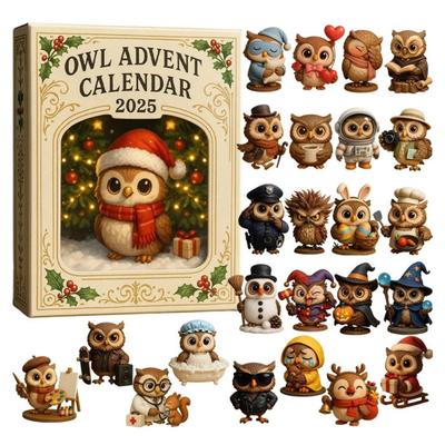 Eule Ente Hund Vogel Adventskalender 2025 24 Tage Acryl Eulen Anhänger Weihnachts-Countdown-Kalender