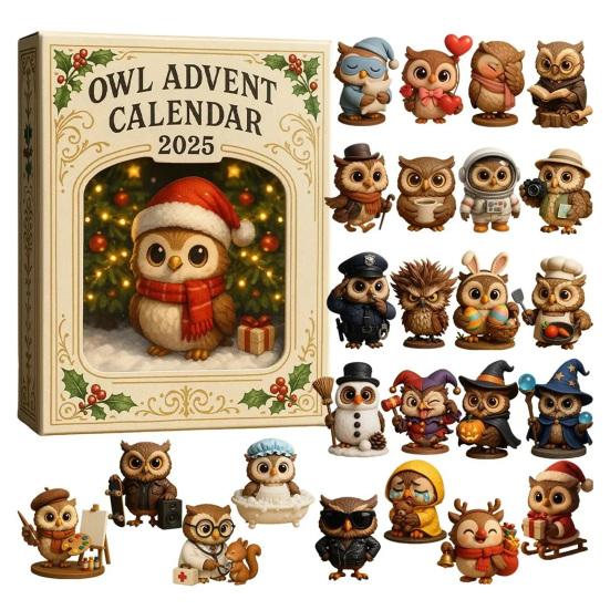 Owl Advent Calendar 2025 24 Days Acrylic Owl Pendants Christmas Countdown Calendar Animal Themed Xmas Tree Hanging Decoration Set