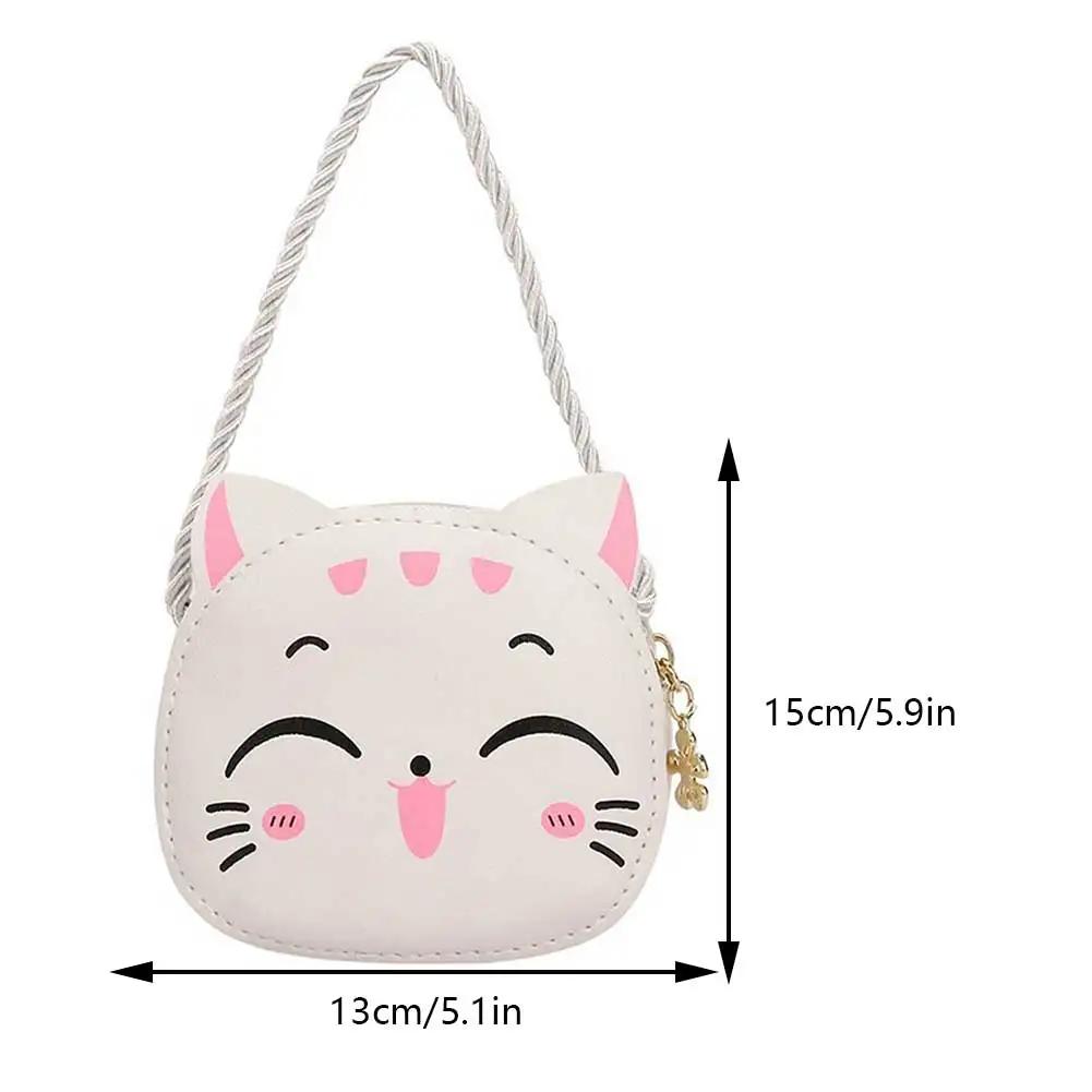 Girls Kawaii Satchel Bag PU Cartoon Cat Mini Shoulder Bag Casual Fashion Coin Purse Compact Kids Cute Sling Pouch Small Bolsa