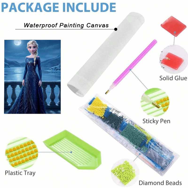 Disney Diamond Art Painting Kit – Elsa Blue Gown Sparkling Craft, Home Wall Decor, Handmade Gift