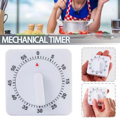 Küchentimer 60 Minuten Countdown Alarm Erinnerung Weiß Schwarz Quadratischer Mechanischer Timer für Küche Lebensmittelzubereitung Backerinnerung
