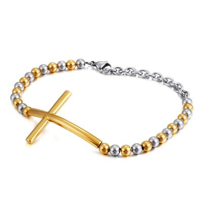 Japanese And Korean Style Fashionable Jewelry Cross Men 'S And Women 'S Personalized Round Bead Titanium Steel Bracelet