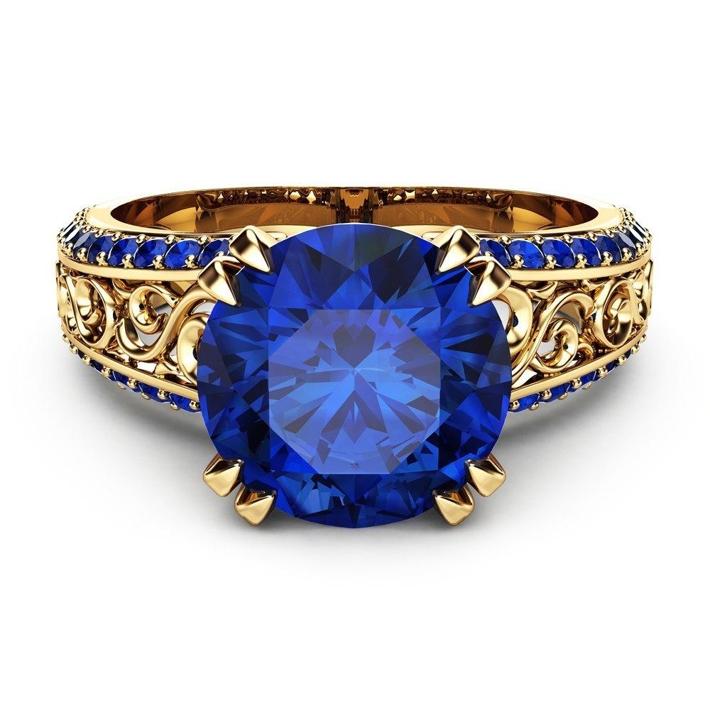 WOSIKATE Vintage Micro-set With 14k Yellow Gold Plated Sapphire Ring For Women CopperFashion Jewelry Ruby Finger Ring