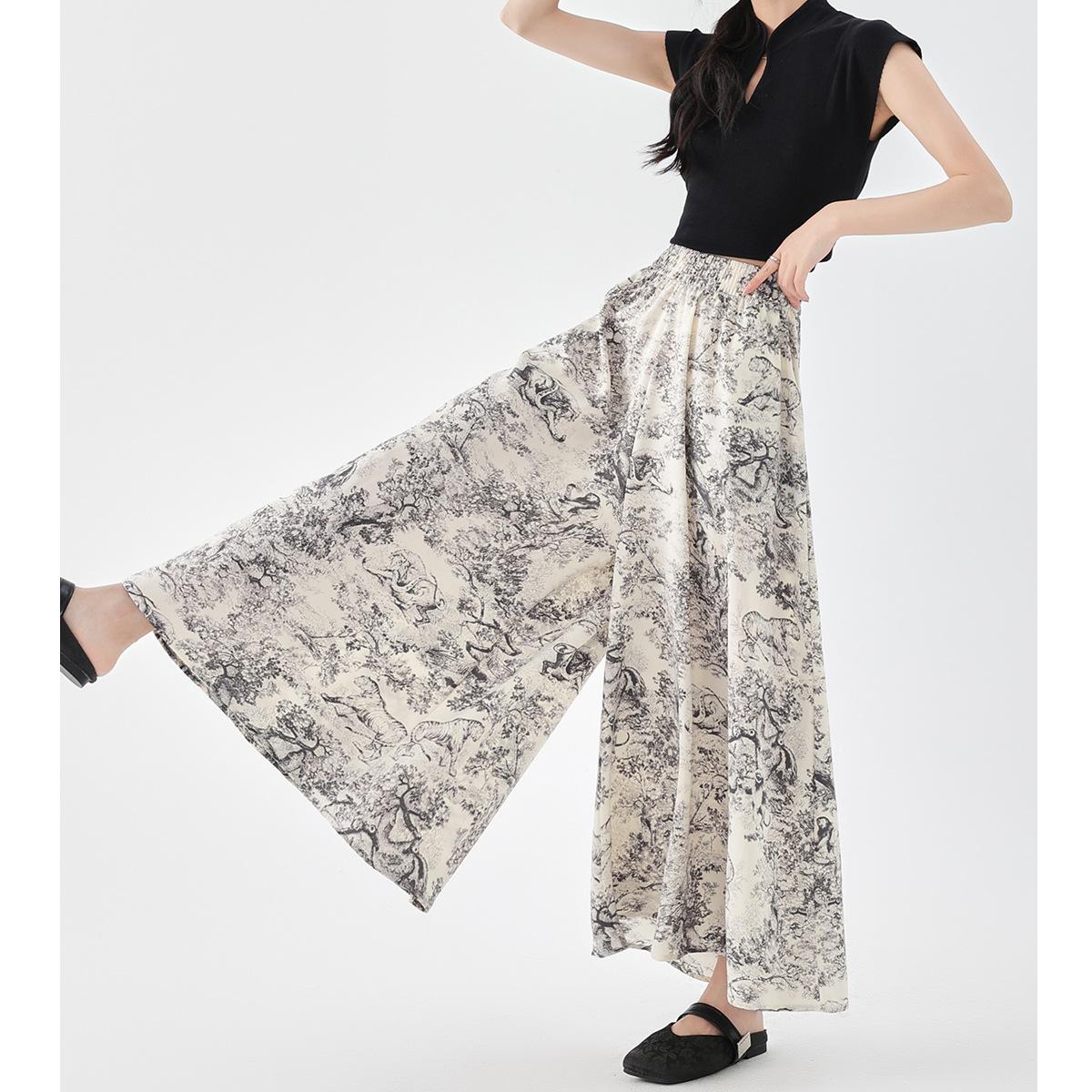 

Брюки и юбка для женщин с рисунком на лето, новые плиссированные повседневные и универсальные юбки и брюки с высокой талией и широкими штанинами XL