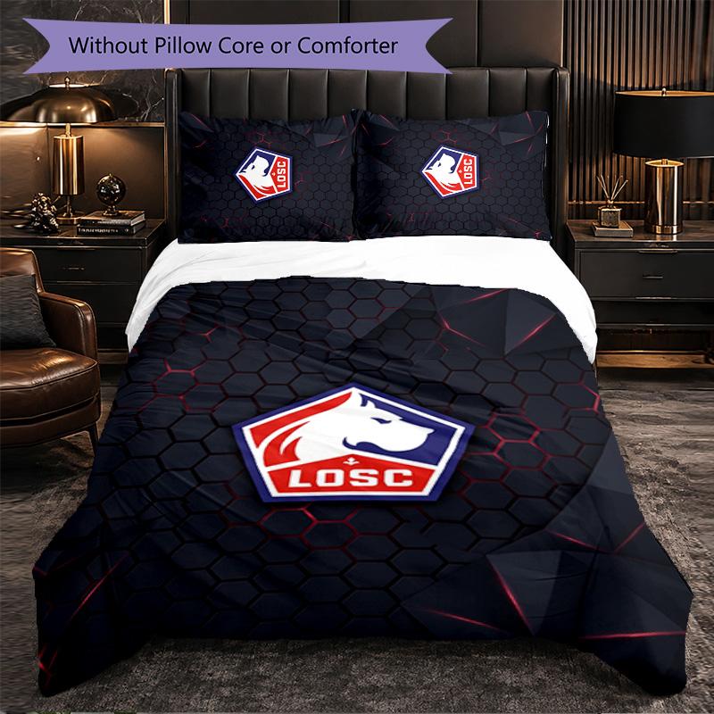 LOSC Lille FC Bettwäsche-Set 3-teilig Bettbezug-Set Dekorative Bettwäsche für Jugendzimmer Heimdekoration