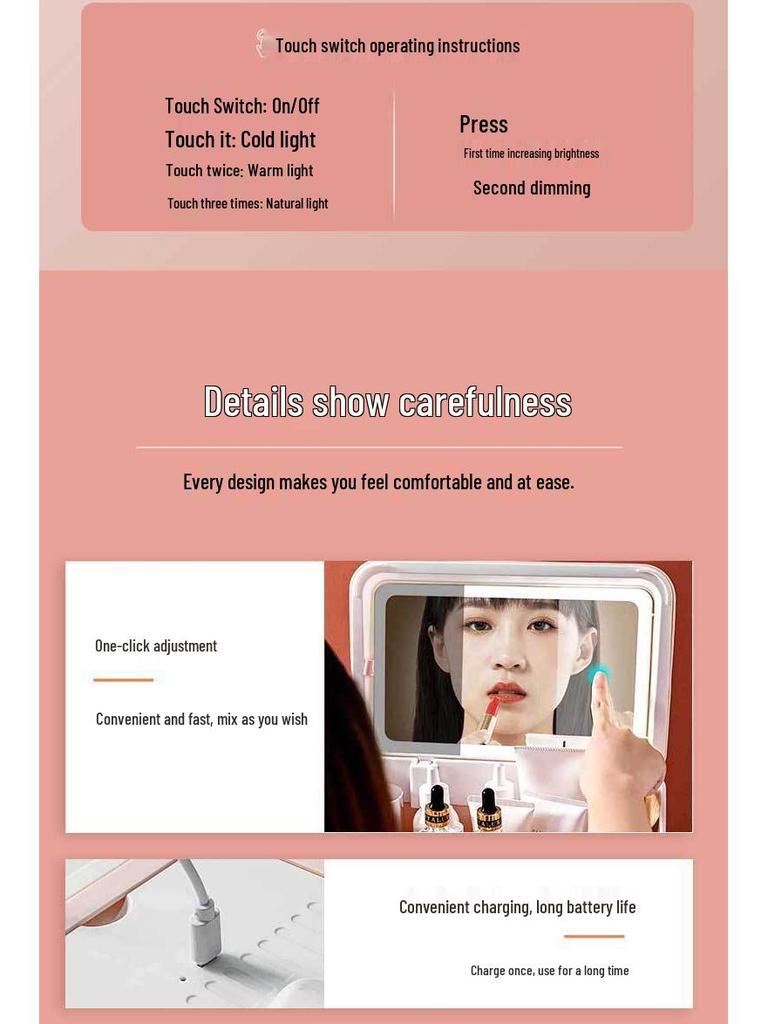 LED Makeup Mirror with Light, Portable Vanity Mirror for Dorms, Perfect for Internet Celebrities