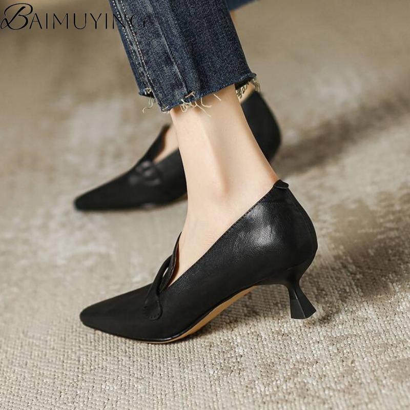 Fashion Sexy Women Heeled Sandals Square Toe Loafers Shoes Summer 2025 Trend Dress Shallow Soft Leather Pumps Classics Sandalias Mujer