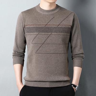 Men's Long Sleeve Knitted Sweater Spring Autumn New Fashion Casual Versatile Round Neck Pullover Base Layer Top