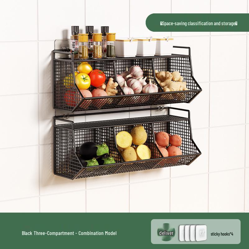 Wall-Mounted Scallion, Ginger & Garlic Storage Basket and Seasoning Box
